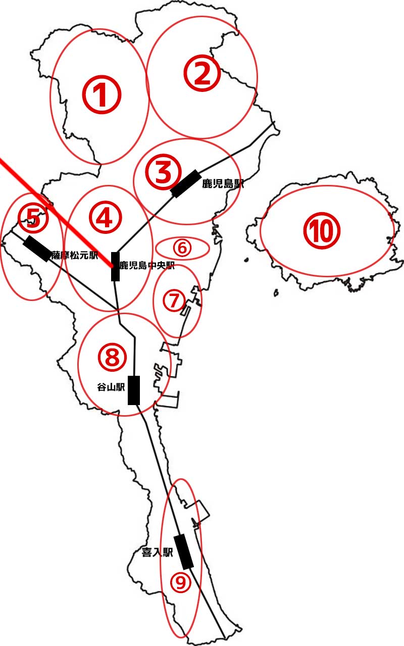 鹿児島市のエリア分け地図